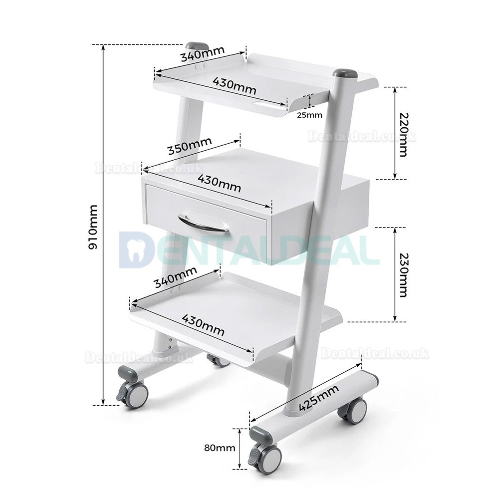 Dentech T3-4 Mobile Dental Trolley Cart with Storage Cabinet Three-Tier